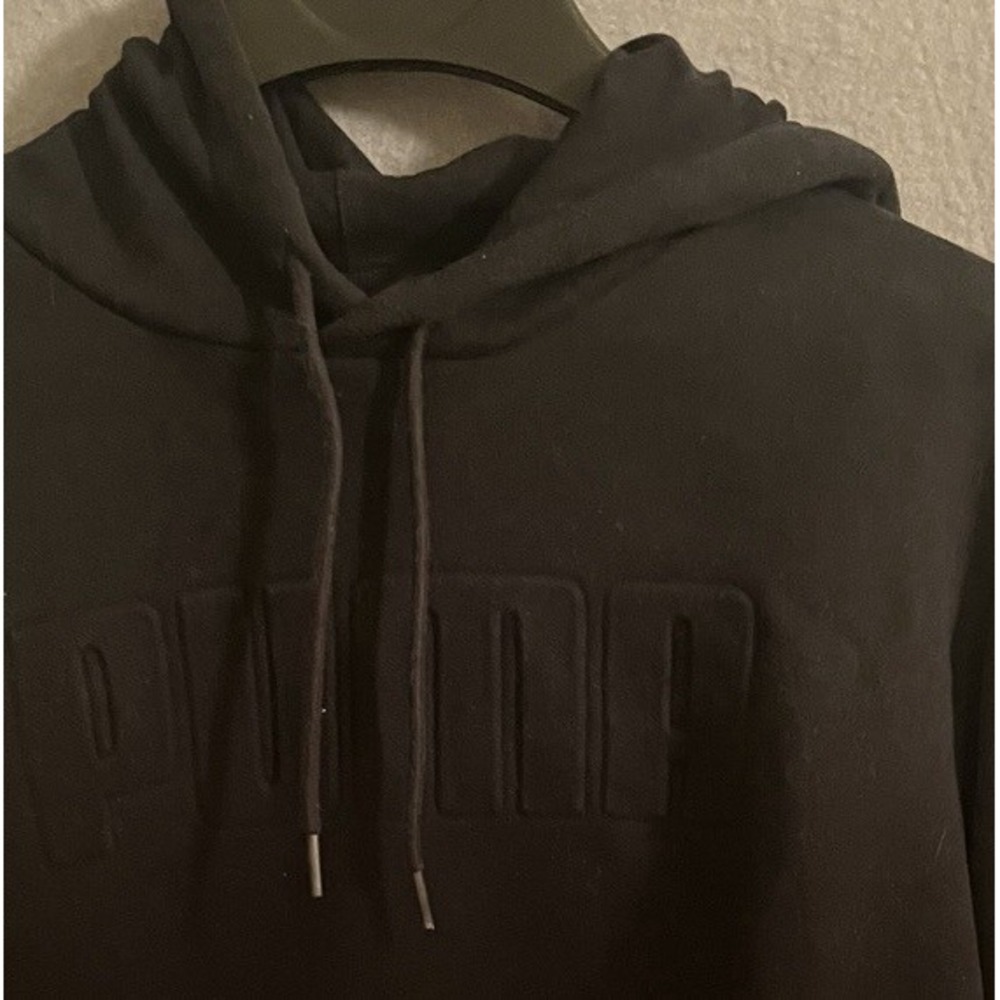 Puma Men's Sweatshirt Hoodie M Spell Out‎ Embossed Triple Black Pullover